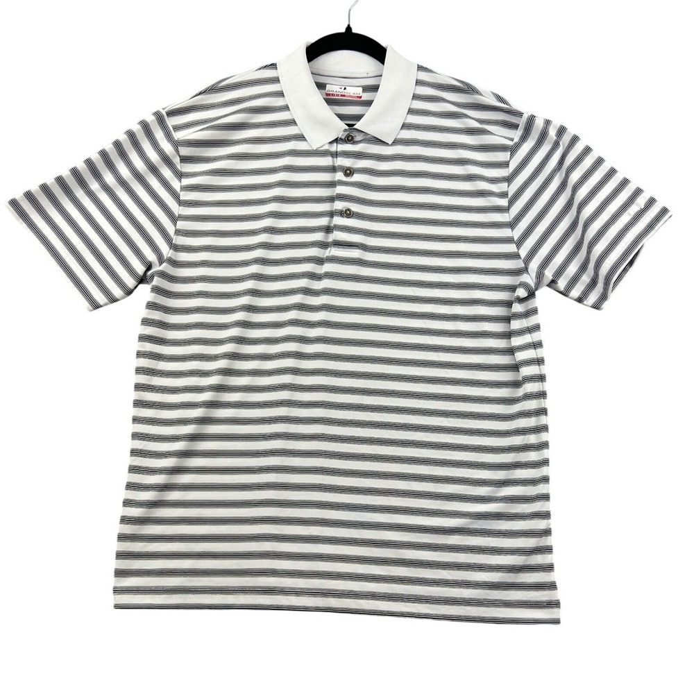 Grand Slam Mens Striped Performance Polo Shirt White Grey Large SU23171
